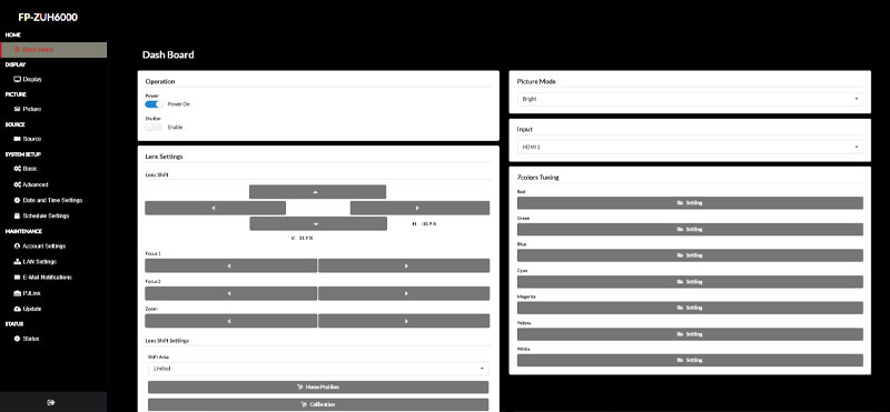 Fujifilm ZUH6000 Dashboard